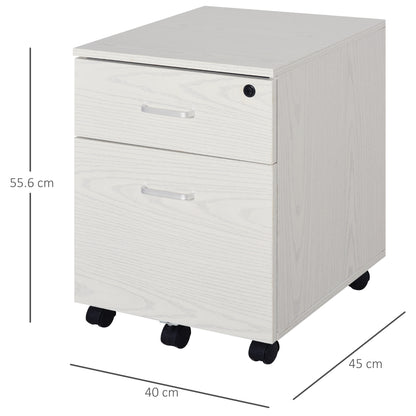 2-Drawer Locking Office Filing Cabinet w/ 5 Wheels Rolling Storage Hanging A4 Cupboard Home Organisation White Wood Grain