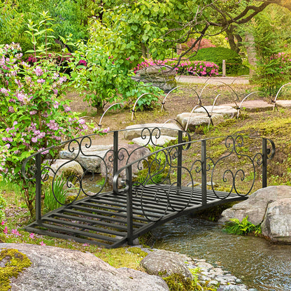 184cm Metal Arch Garden Garden Bridge, Safety Siderails, Arc Footbridge for Garden Creek, Stream, Pond, Black