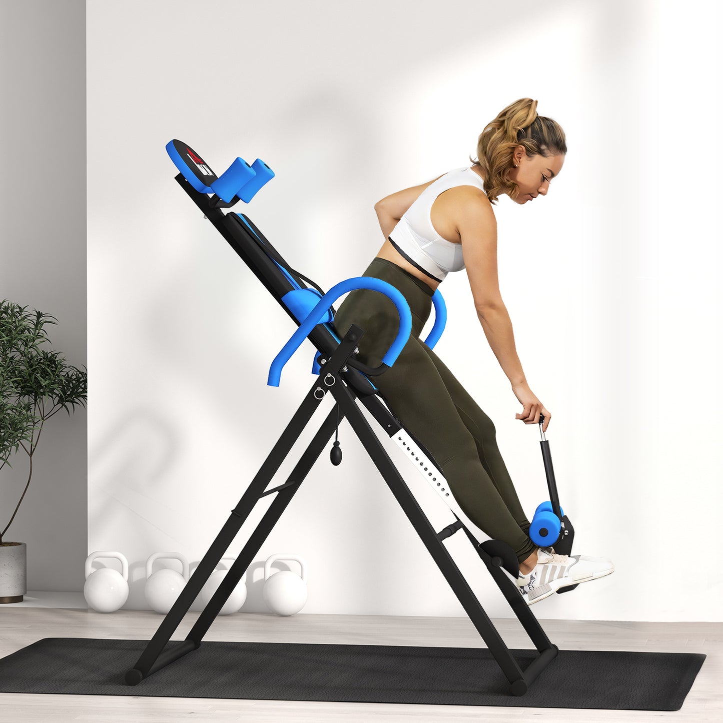 Gravity Inversion Table with Safety Belt Adjustable Hand Stand for Muscle Pain Relief, Blue