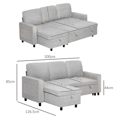 Pull Out Sofa Bed with Storage - Light Grey