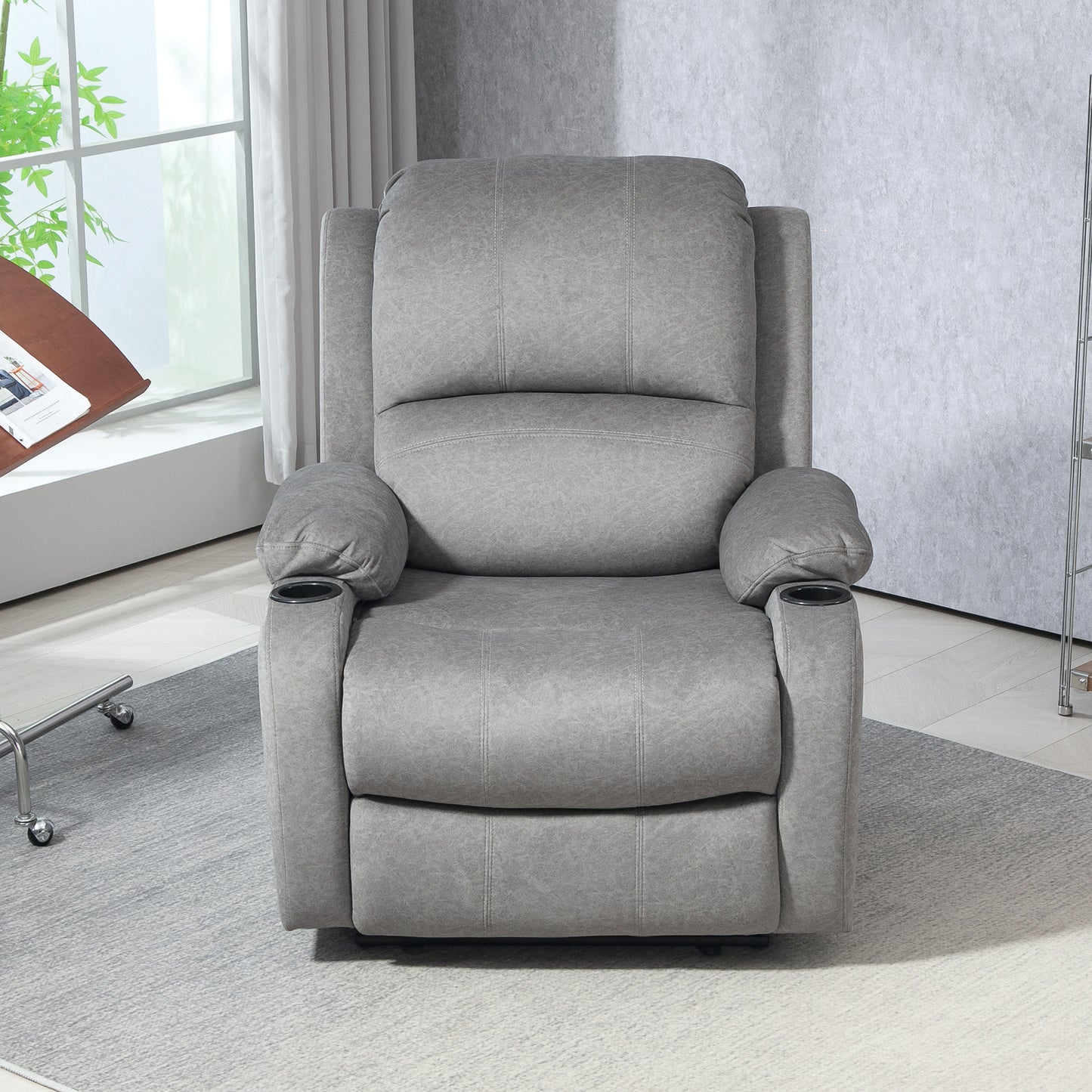 Microfibre Manual Reclining Armchair with 135° Recline Back and Footrest - Grey