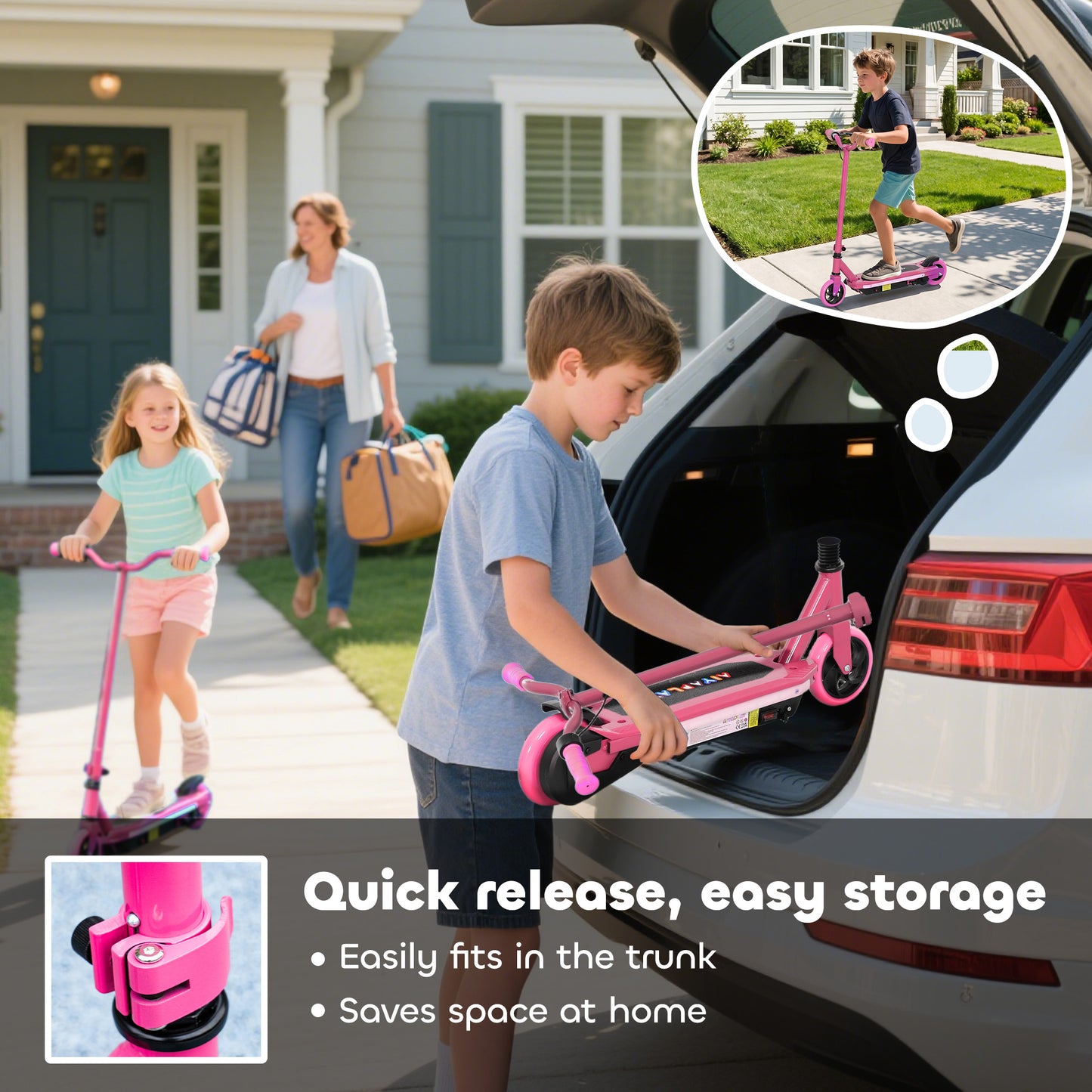 Electric Scooter for Kids 6-14 Years, with Colourful Lights, Pink