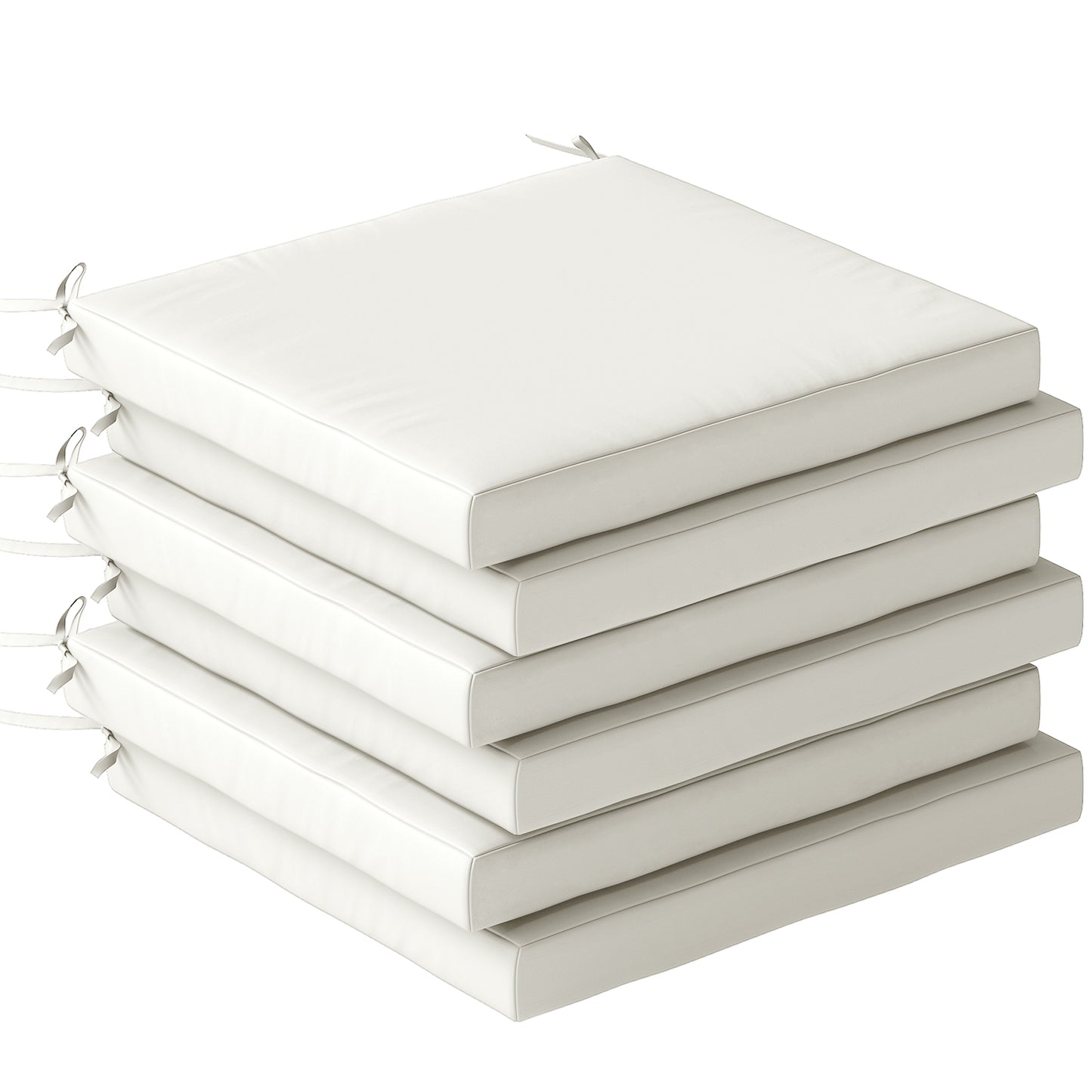 Set of 6 Outdoor Seat Cushions with Machine Washable Cover, Water Repellent Seat Cushions Cream White