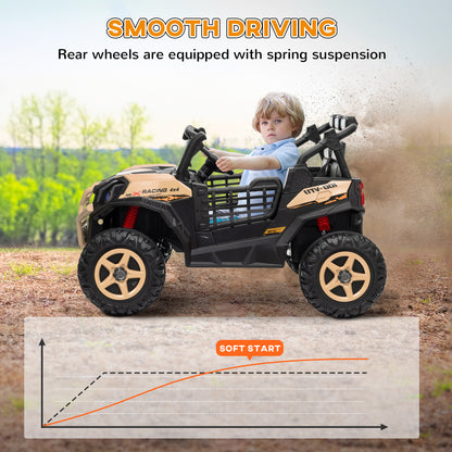 24V 2 Seater Kids Electric Car with Remote Control, Suspension System, Slow Start, 3 Speeds, for 3-8 Years, Khaki