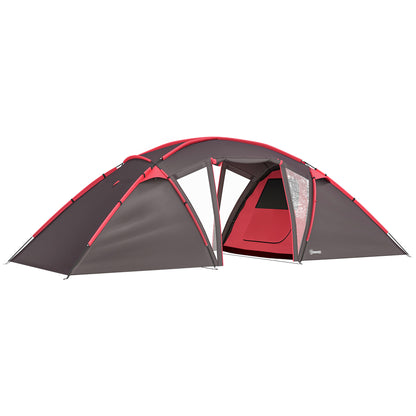 4-6 Man Family Camping Tent w/ 2 Bedrooms and a Living Room, Waterproof Tunnel Tent w/ Sewn In Groundsheet, Doors, Windows