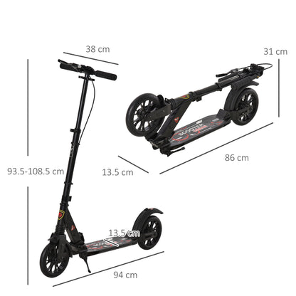 Adult Teens Kick Scooter Foldable Height Adjustable Aluminium Ride On Toy for 14+ w/ Rear Wheel & Hand Brake