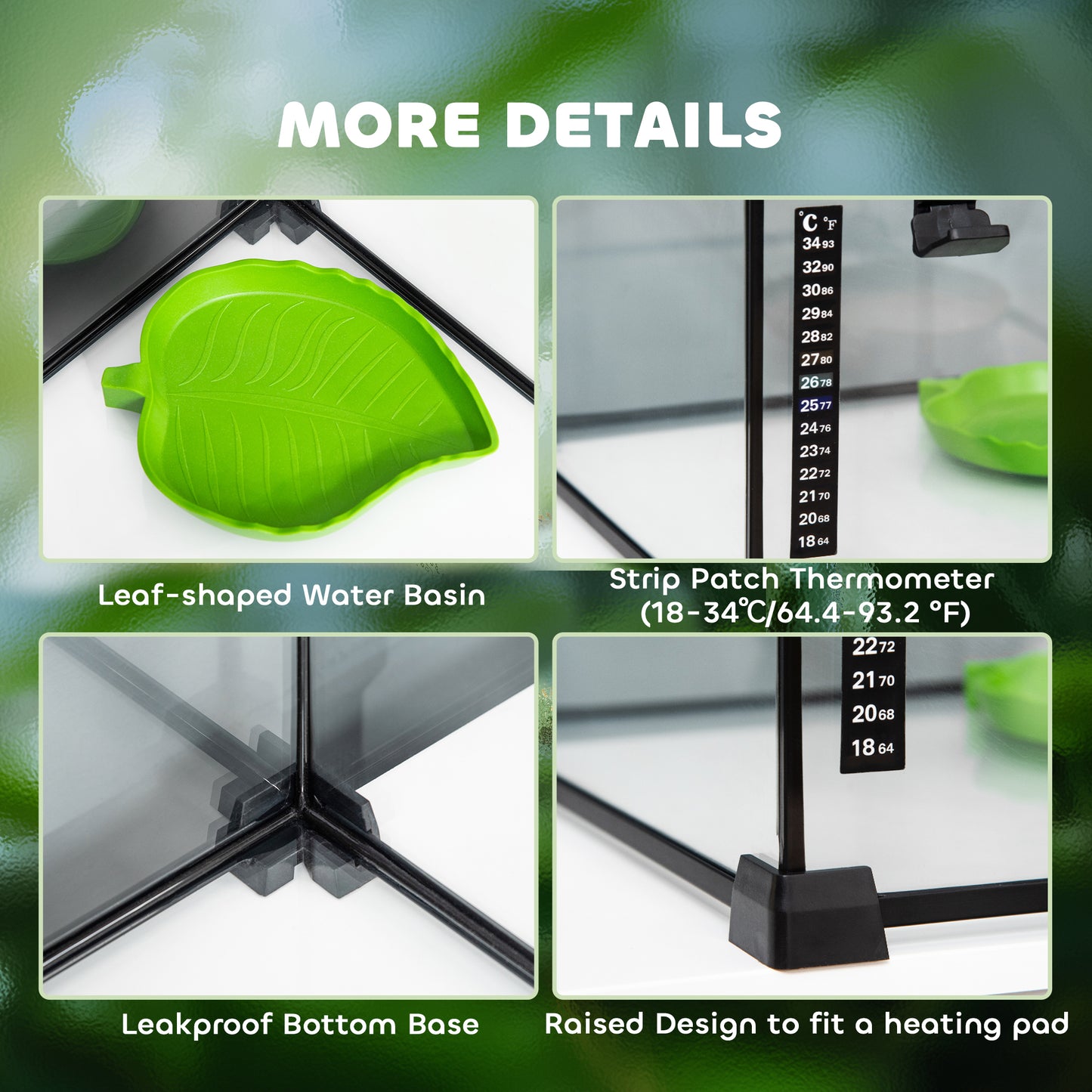 Glass Reptile Terrarium Insect Breeding Tank Vivarium Habitats with Thermometer for Lizards, Horned Frogs, Snakes, Spiders
