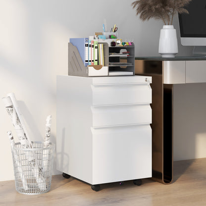 3-Drawer Filing Cabinet with Lock, Mobile Steel File Cabinet for A4, Legal and Letter Size, Under Desk Drawers