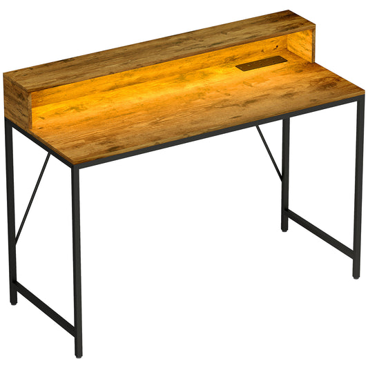 120cm Computer Desk with LED Lights and Power Outlets, Gaming Desk with Monitor Stand