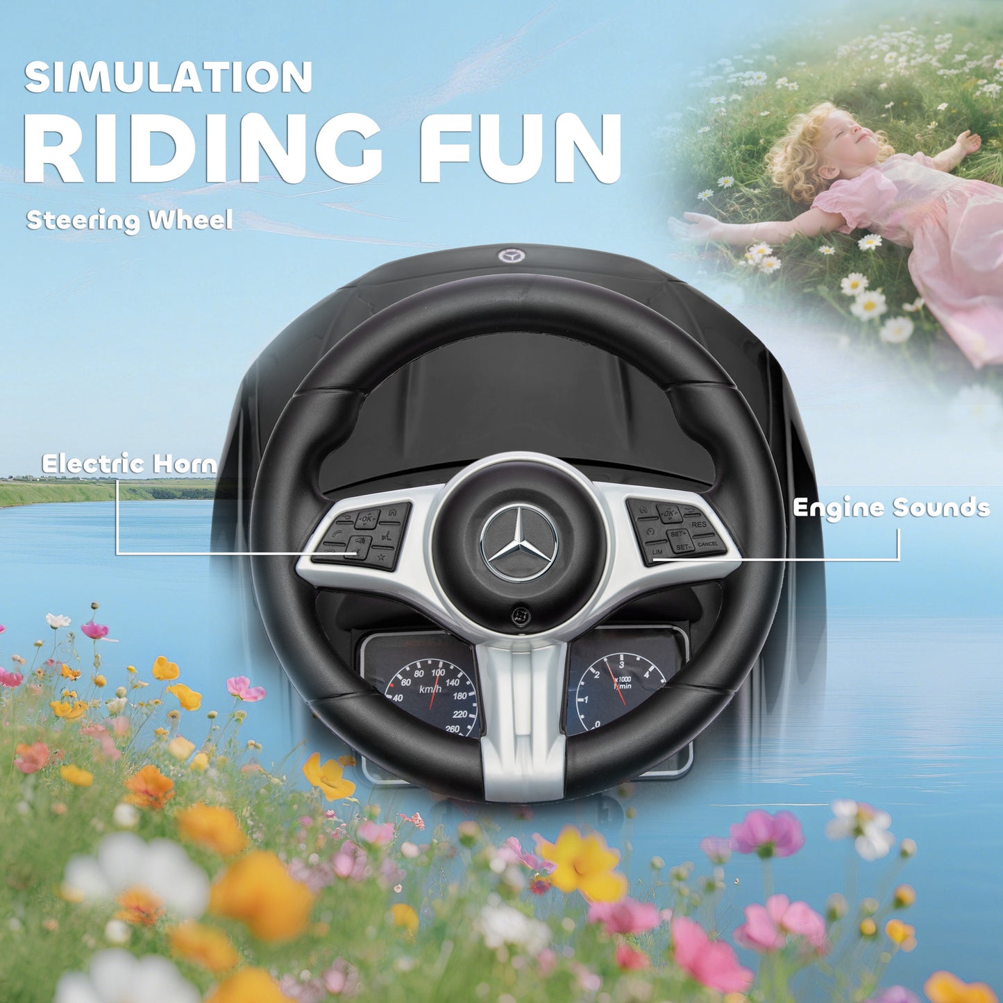 2 in 1 Baby Ride on Push Car Mercedes-Benz C-Class Licensed Walker Foot to Floor Push-Along with Removable Handle, Black
