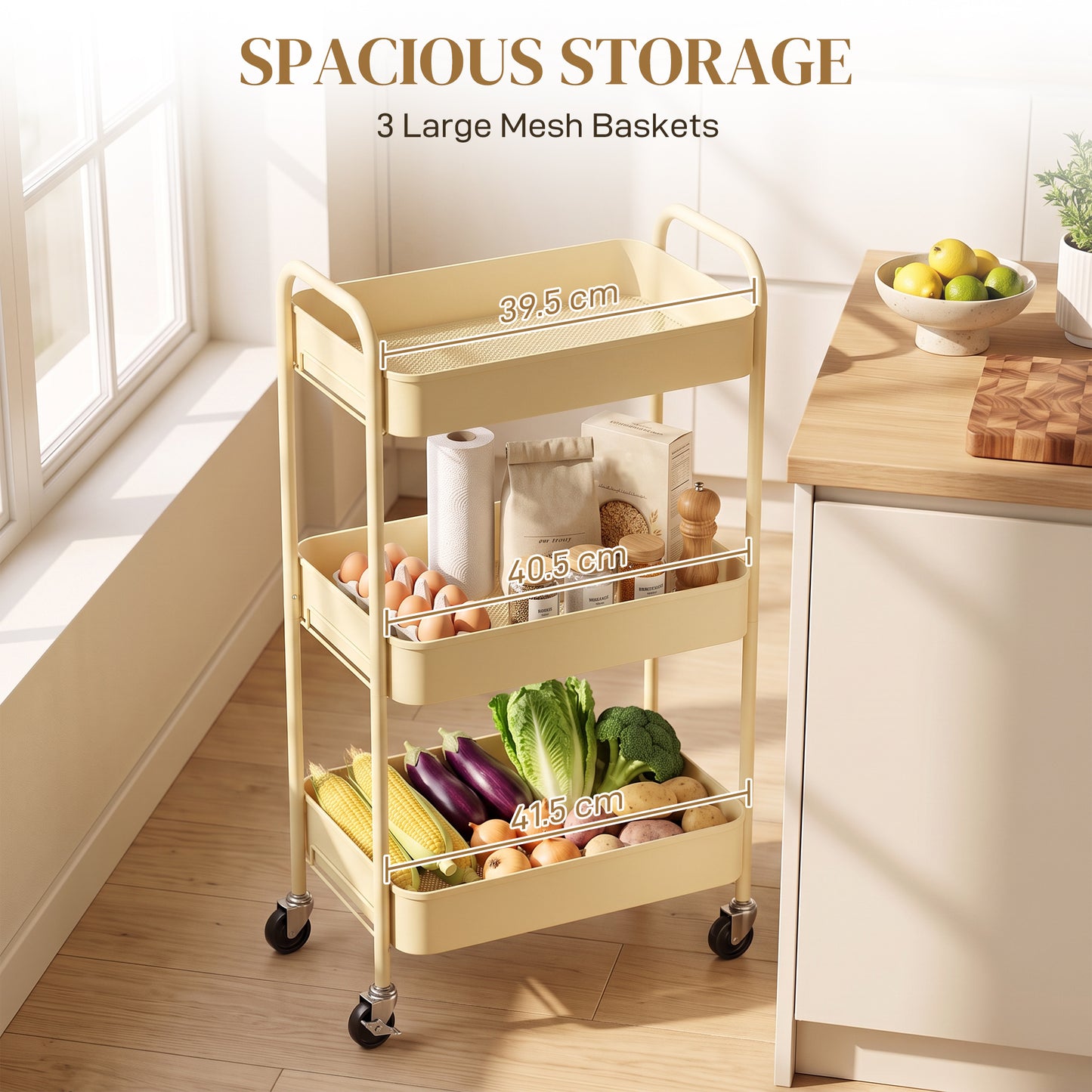 Three-Tier Steel Storage Trolley - Yellow