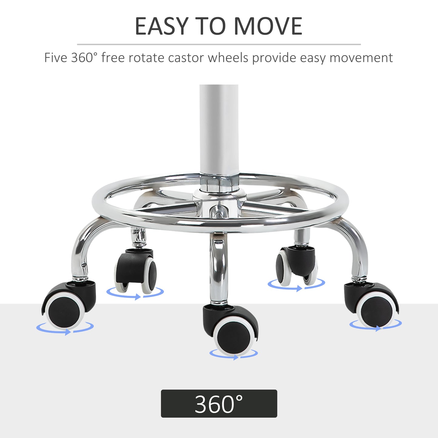 Round Rolling Stool, PU Leather Height Adjustable Stool Chair with Wheels and Swivel Seat for Salon, Massage, Spa