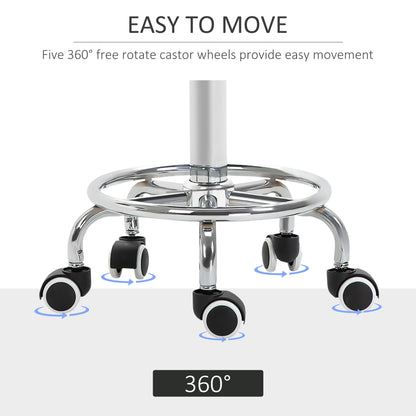 Round Rolling Stool, PU Leather Height Adjustable Stool Chair with Wheels and Swivel Seat for Salon, Massage, Spa