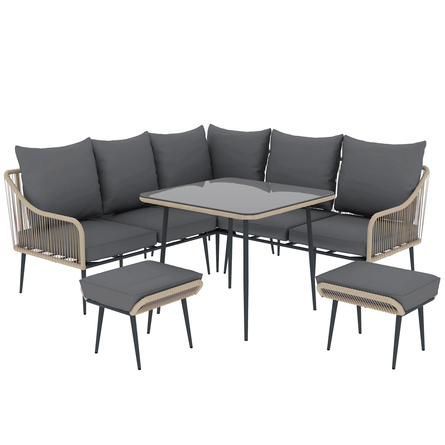 Six-Piece Rattan Strong Garden Sofa Set - Brown/Grey