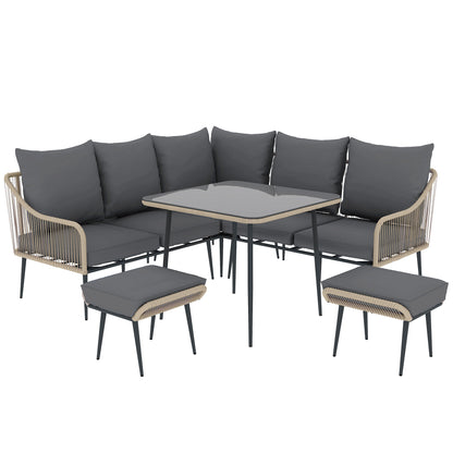 Six-Piece Rattan Strong Garden Sofa Set - Brown/Grey