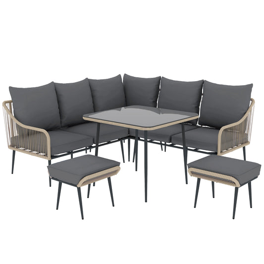 Six-Piece Rattan Strong Garden Sofa Set - Brown/Grey