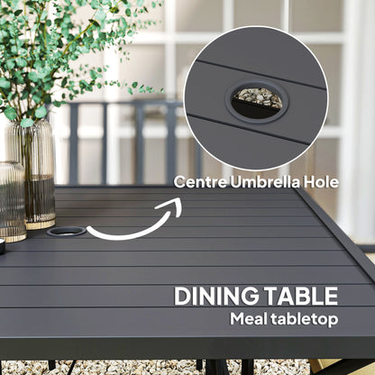 5 Pieces Garden Dining Set with Cushions, Outdoor Patio Table and 4 Stackable Chairs, Metal Top Table with Umbrella Hole