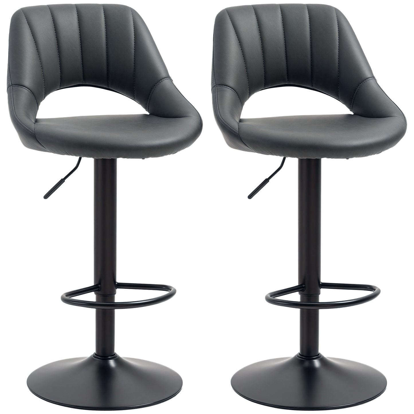Bar Stools Set of 2, PU Leather Swivel Barstools with Backrest and Footrest for Kitchen, Counter, Breakfast Bar, Grey
