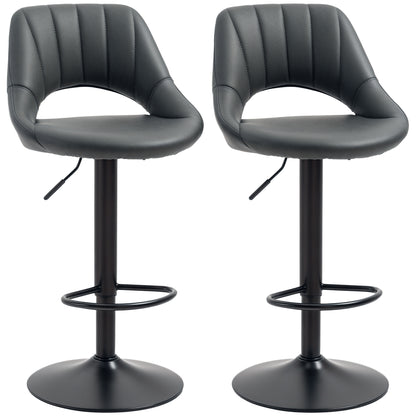 Bar Stools Set of 2, PU Leather Swivel Barstools with Backrest and Footrest for Kitchen, Counter, Breakfast Bar, Grey