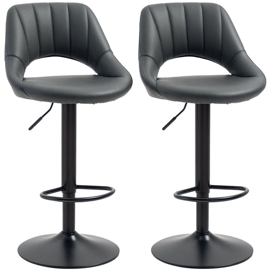 Bar Stools Set of 2, PU Leather Swivel Barstools with Backrest and Footrest for Kitchen, Counter, Breakfast Bar, Grey