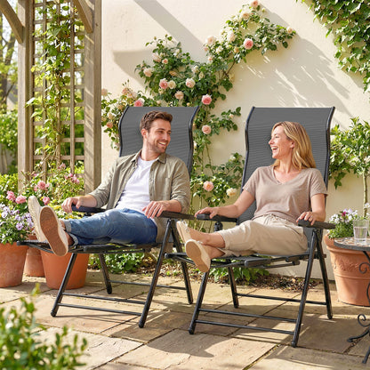 Reclining Garden Chairs Set of 2 with High Back, Retractable Footrest, Dark Grey
