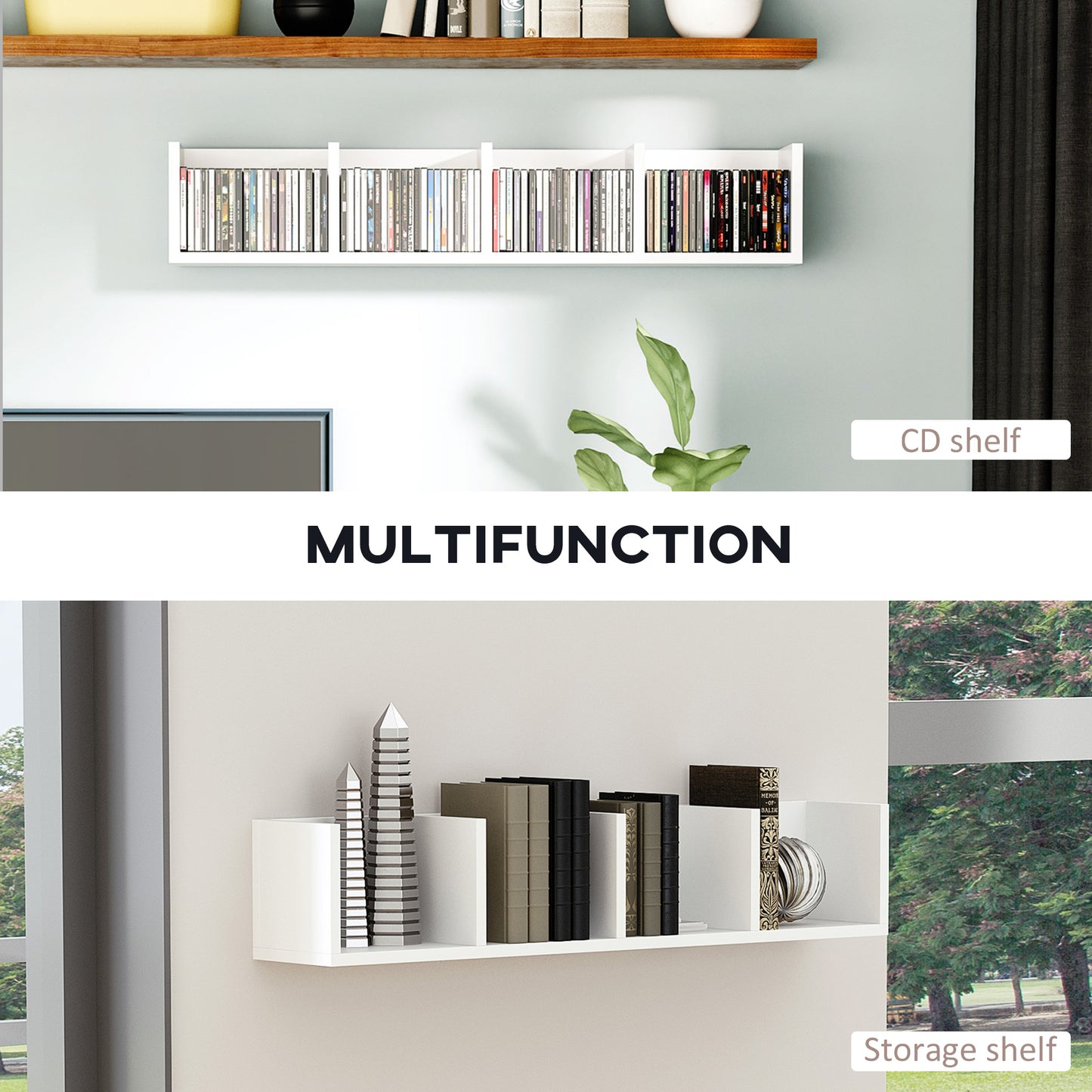 Wall-Mounted Media Storage Shelf – White
