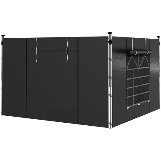 Gazebo Side Panels, 2 Pack Sides Replacement, for 3x3(m) or 3x6m Pop Up Gazebo, with Windows and Doors, Black