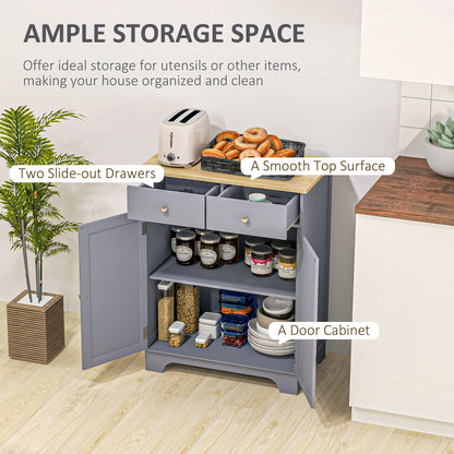 Side Storage Multi-use Sideboard Table Kitchen Floor Cabinet with Solid Wood Top, Adjustable Shelf, Drawer, Grey