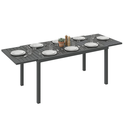 Extending Garden Table for 6-8 People, Full Aluminium Outdoor Dining Table with Slatted Top, Dark Grey