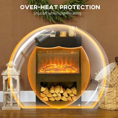 19" Electric Fireplace with Surround, 3D Flame Effect, 6 Colours & 3 Brightness Levels