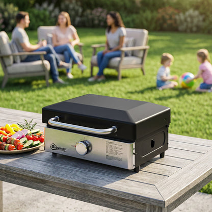 Grill Griddle, Portable Gas Plancha, 3.5 kW, Tabletop Gas BBQ with Grease Cup for Camping Picnic Patios, Black