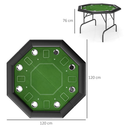 8 Player Folding Poker Table, Portable Octagon Blackjack Table with Cup Holders, Padded Edge, Green