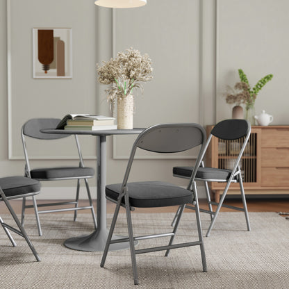 Set of Four Folding Corduroy Seat Chairs - Dark Grey