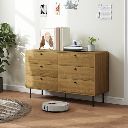 Chest of Drawers, 6 Drawer Dresser - Oak