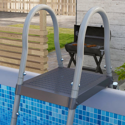 Rectangle Steel Frame Swimming Pool with Ladder and Pump - Grey