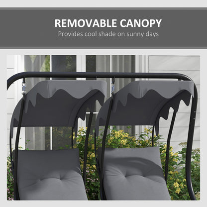 Two-Seat Garden Swing Chair, with Protective Canopy - Grey