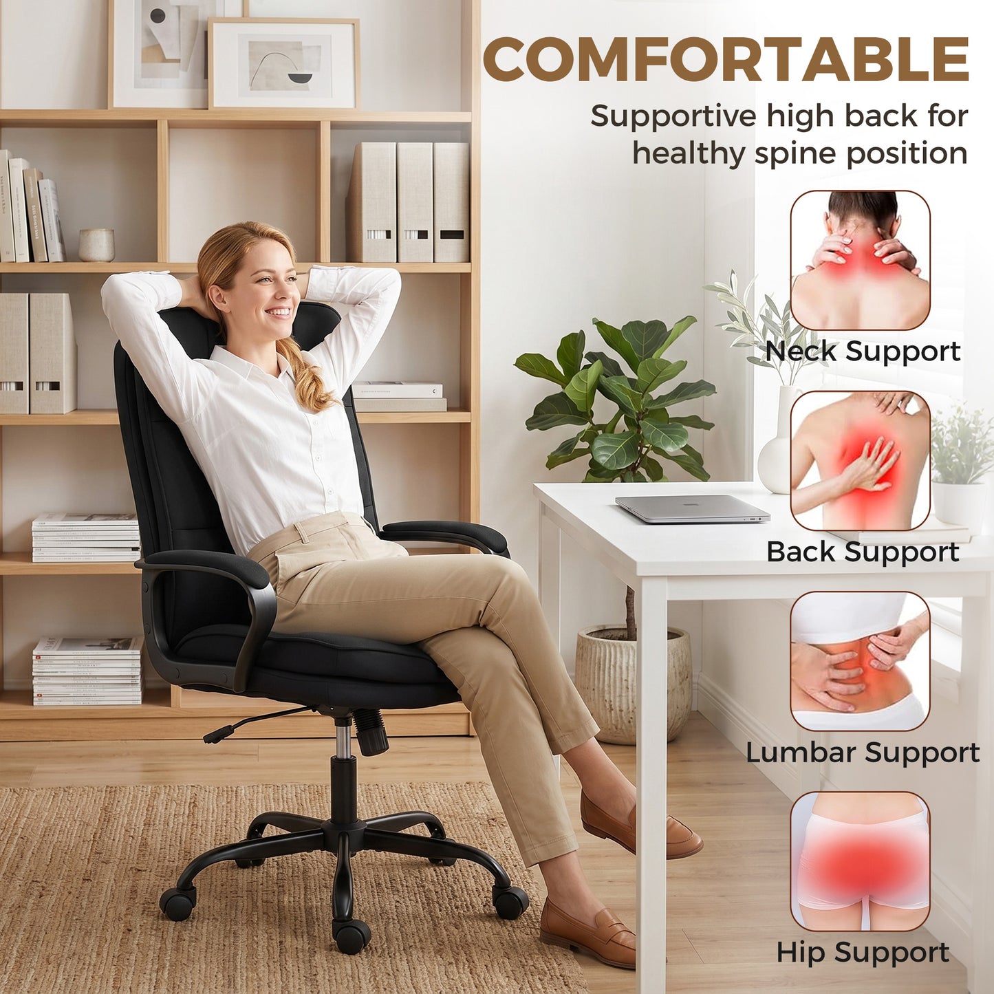 Double Padded Linen-Look Office Chair - Black