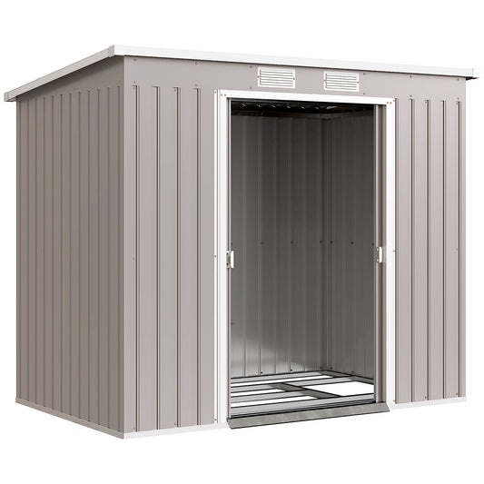 7 x 4ft Galvanised Steel Garden Shed, with Foundation Kit - Grey