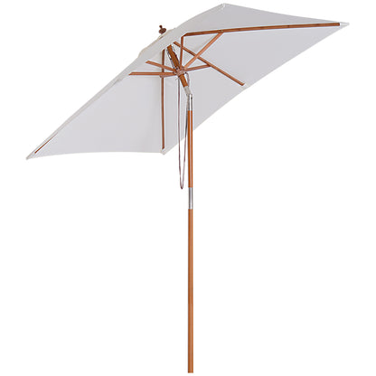2m x 1.5m Garden Parasol Umbrella with Tilting Sunshade Canopy, Outdoor Market Table Umbrella with Wood and Bamboo Frame