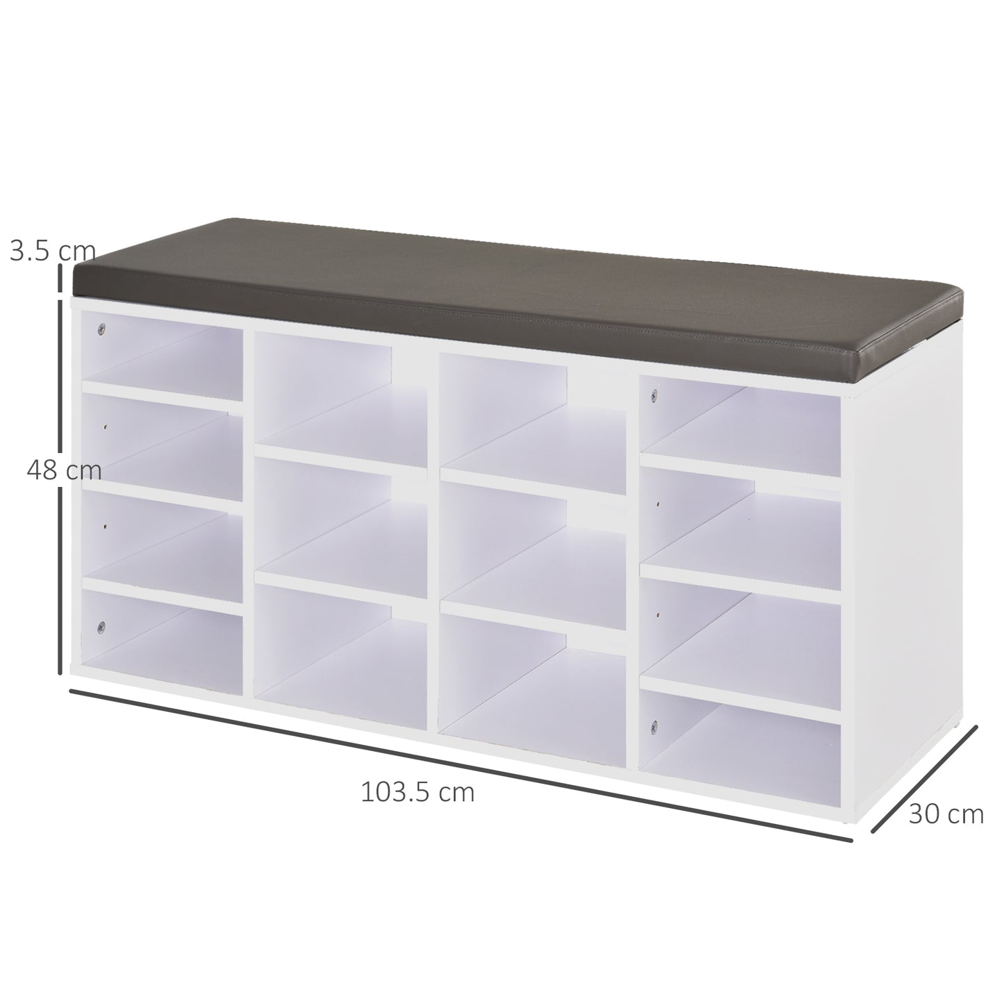 Multi-Storage Shoe Rack with 14 Compartments Cushion Moving Shelves, Solid Frame Foot Pads, White