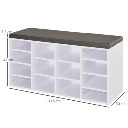 Multi-Storage Shoe Rack with 14 Compartments Cushion Moving Shelves, Solid Frame Foot Pads, White