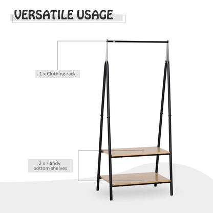 Clothes Rail, Freestanding Metal Clothes Rack with 2 Tier Storage Shelves for Bedroom and Entryway, 64 x 42.5 x 149 cm