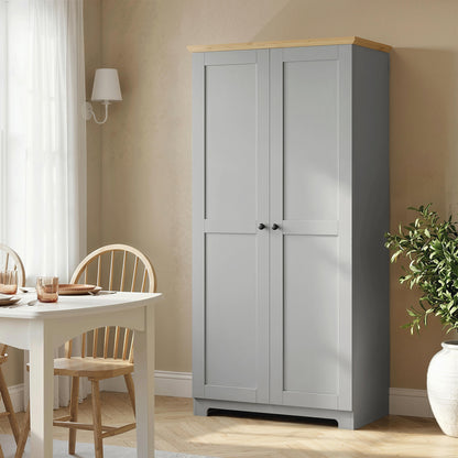 Kitchen Cupboard, 172cm Freestanding Storage Cabinet with Doors and Shelves, Grey