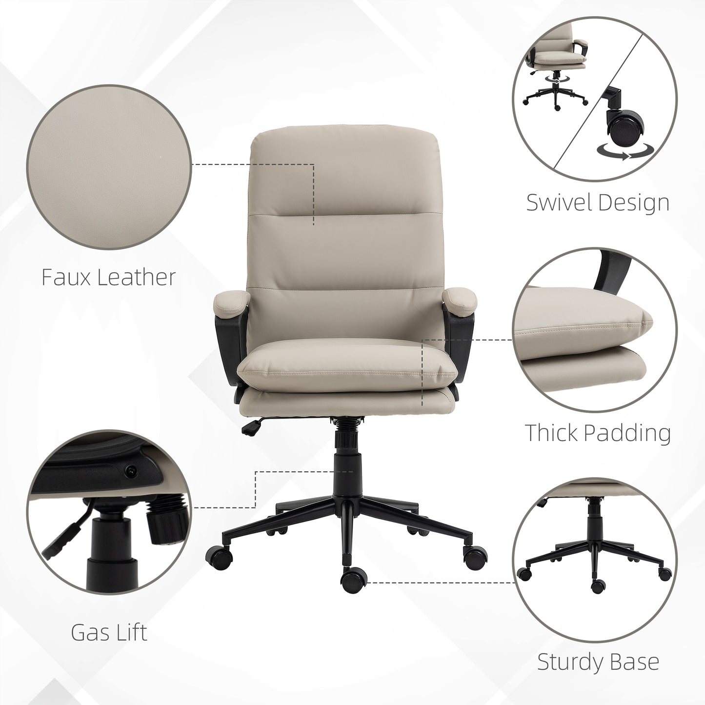 Office Chair, PU Leather Computer Desk Chair Office Chair with Adjustable Height and Swivel Rolling Wheels for Work Study