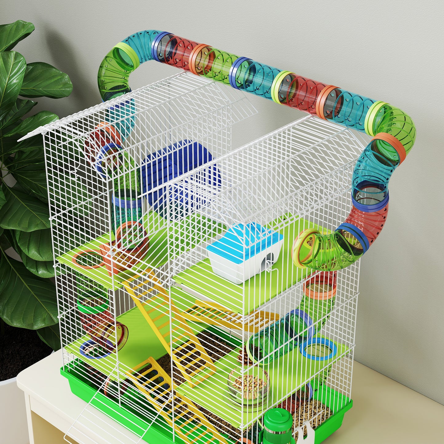 Hamster Cage, 5 Tier Carrier Habitat with Exercise Wheels Tunnel Tube Water Bottle Dishes House Ladder