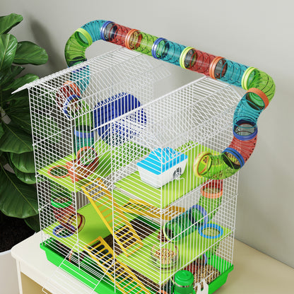 Hamster Cage, 5 Tier Carrier Habitat with Exercise Wheels Tunnel Tube Water Bottle Dishes House Ladder