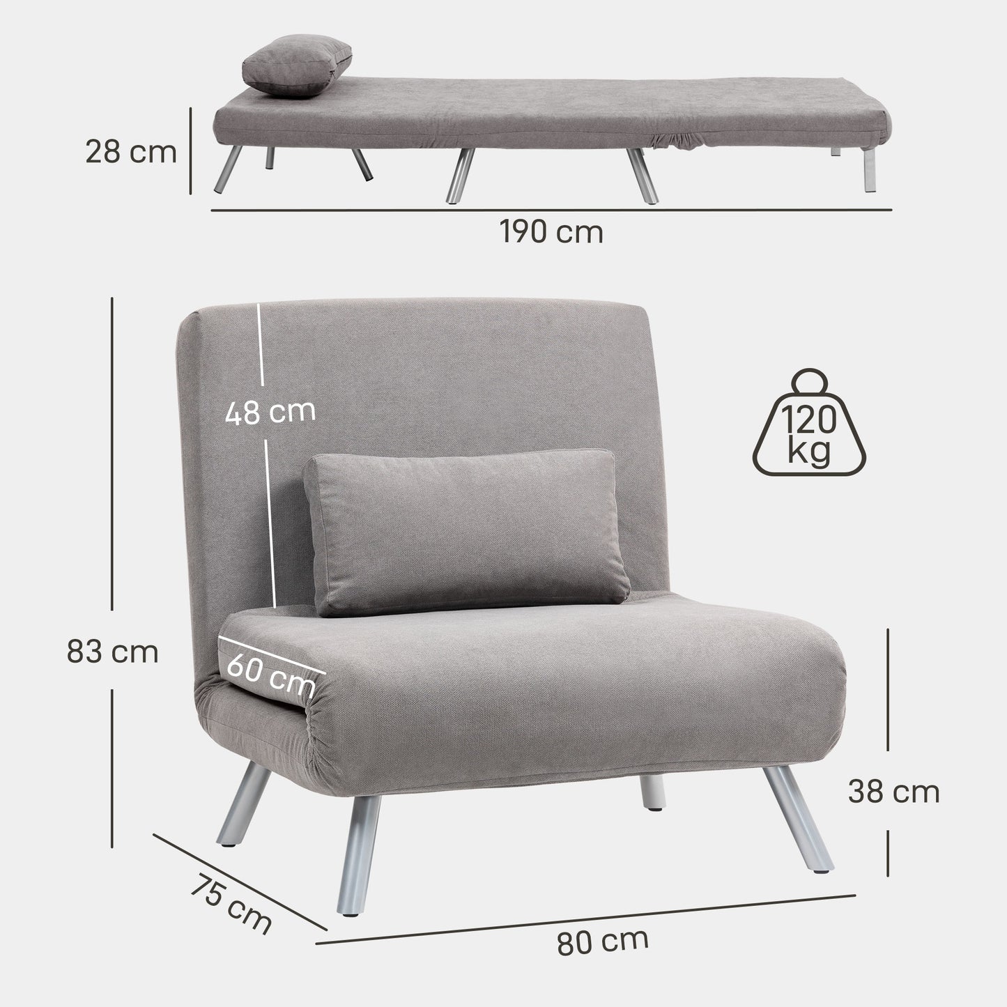 Single Snow Flannel Chair Bed - Grey