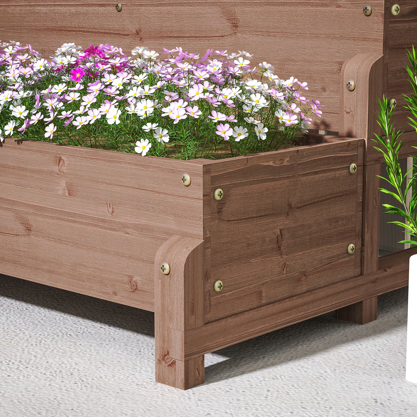 2-Tier Raised Garden Bed with Trellis, Wooden Elevated Planter Box with Drainage Holes