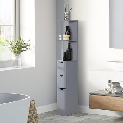 Tall Bathroom Cabinet, Freestanding Slim Bathroom Storage Cabinet with 2-Tier Open Shelf and 2 Drawers for Small Space