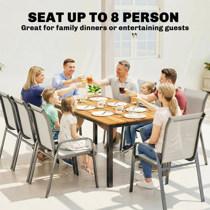 Garden Dining Table for 6-8 Person, 180 x 86 cm Rectangular Outdoor Dining Table with Wood Slatted Top, Teak